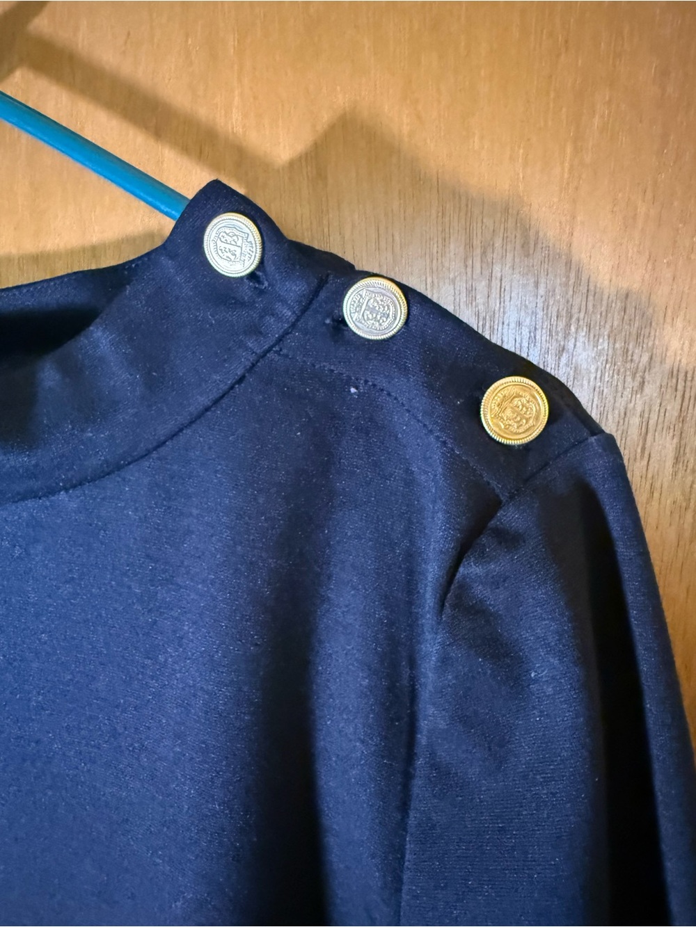 Talbots Black Long Sleeve Shift Dress with Gold Buttons - Picture 3 of 6